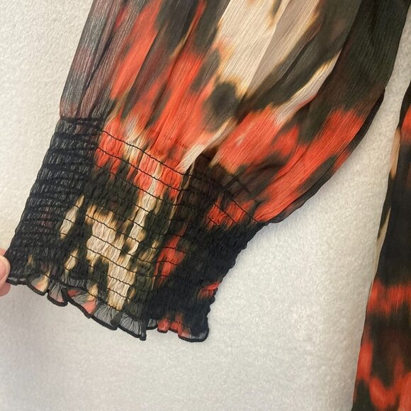 June + Vie Tiered Maxi Dress 3X Red Dark Chiffon Flowy Long Sleeve Whimsigoth - Picture 11 of 16